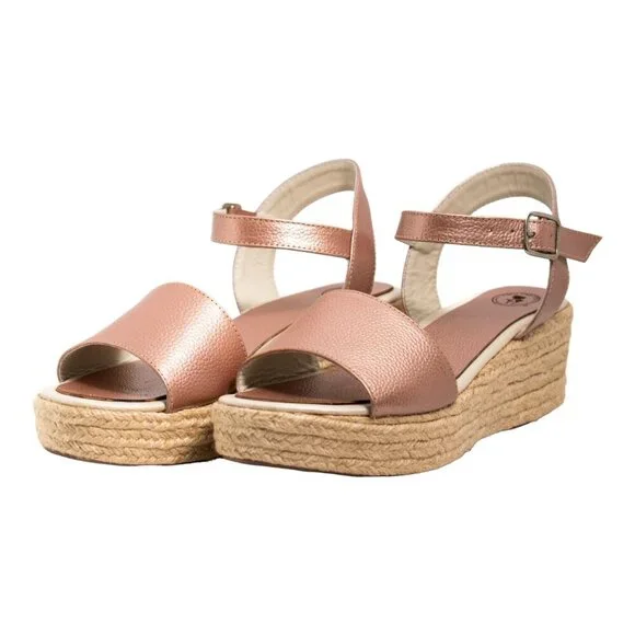 Rose Gold Espadrille Wedge Sandal - Picture 2 of 6